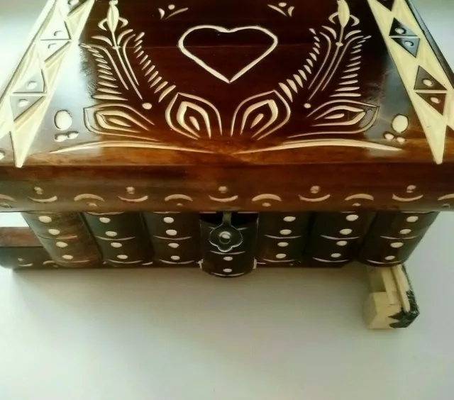 Wizard joyero rompecabezas caja mágica marrón con corazón madera tesoro...