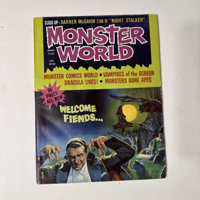 MONSTER WORLD #1, 1975 March Horror Magazine, Dracula & Frankenstein FN 2