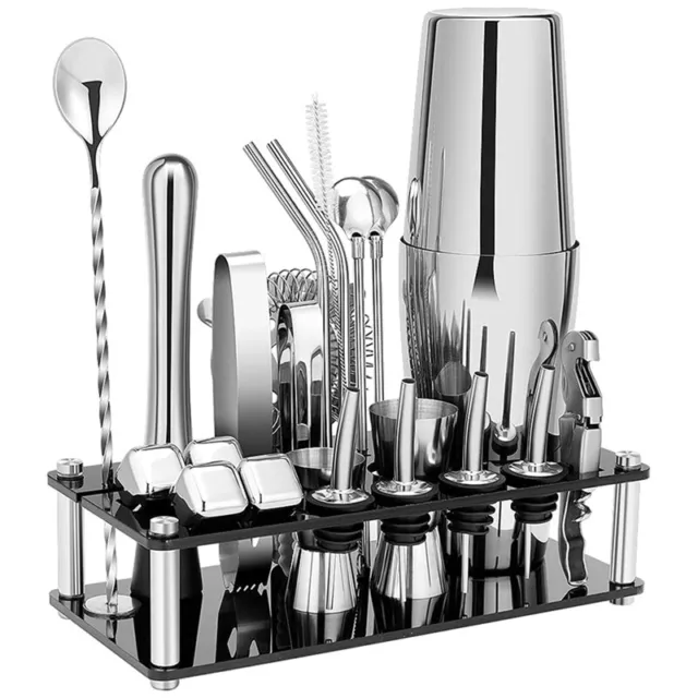 Cocktail Shaker Set, Boston Stainless Steel Bartender Kit with Acrylic Stand &