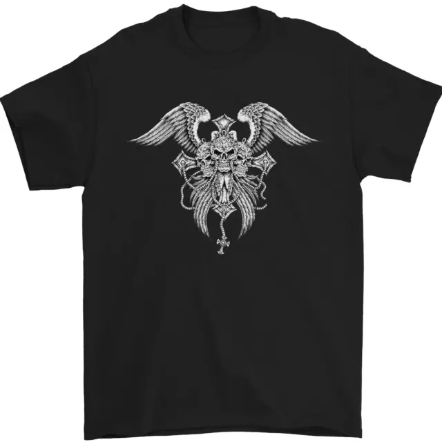 T-shirt da uomo Cross Skull Wings Gothic Biker metallo pesante 100% cotone