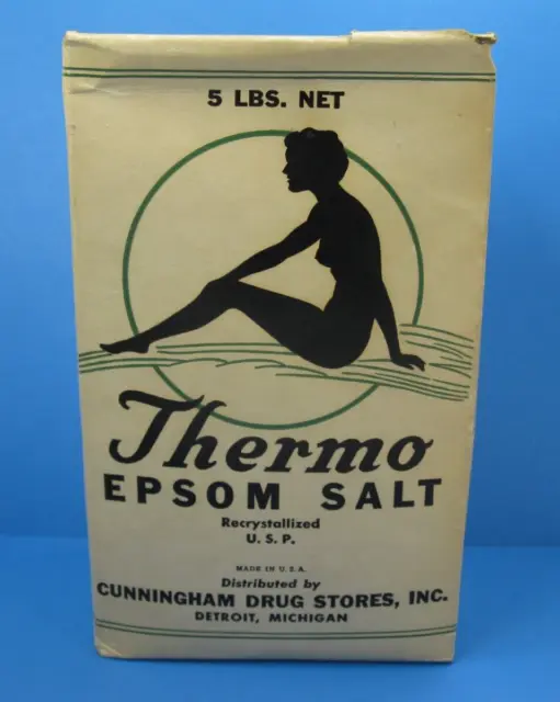 Vintage Thermo Epsom Salt Box from Cunningham Drug Stores Detroit MI RARE
