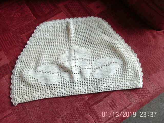 Cover Da Tè Vintage Accogliente In Crema All'uncinetto Con Bordo Capesante Alta 14""X10""
