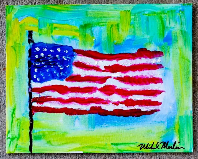 MIKOL MERLIN Original American Flag Painting Mid-Century Modern Abstract Signed