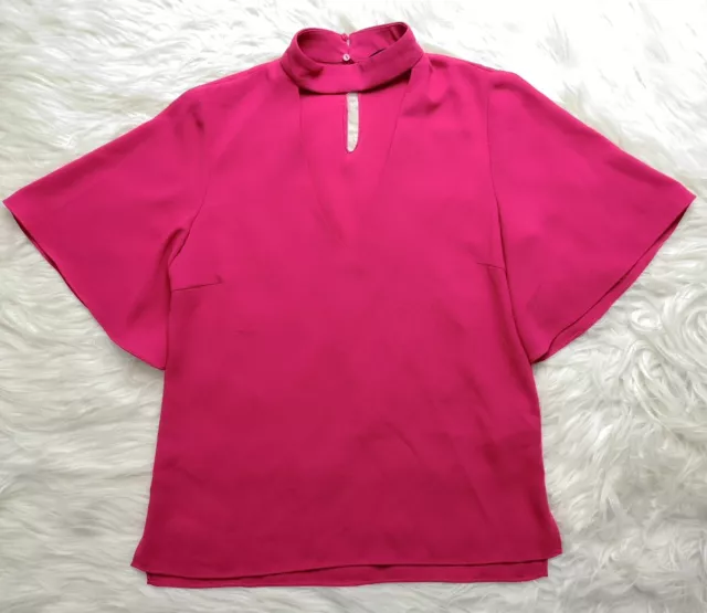 Zara Woman Hot Pink Fuchsia Cut Out Front Short Sleeve Blouse Top Size Xs