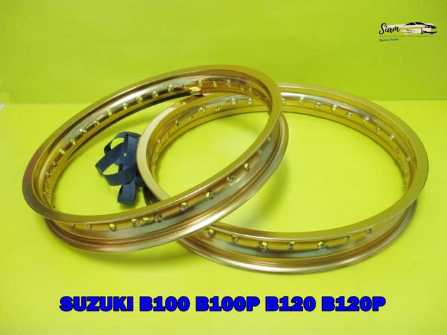 SUZUKI B100 B100P B120 B120P  F & R ALUMINIUM GOLD WHEEL RIM SET  **si1272**