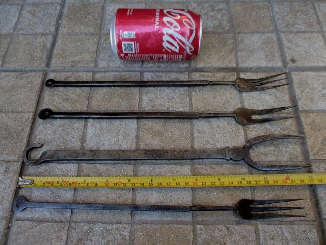 Antikes Lot 4 lange hängende Eisengabel Kaminherd Toastwerkzeug...