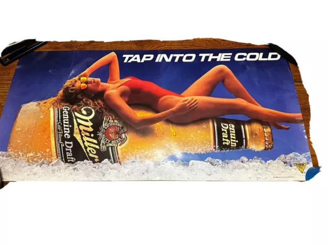 Vintage Miller Genuine Draft Gold Beer Poster 36X18 bikini women miller lite