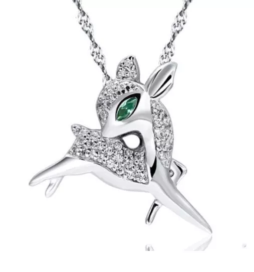 Women 925 Sterling Silver Deer Raindeer Pendant Necklace Crystal Gift Box K17