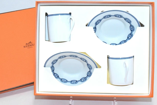 Tasse à Expresso Hermès Africa – Lot De 2 Avec Soucoupes – Vert Porcelaine – Neuf