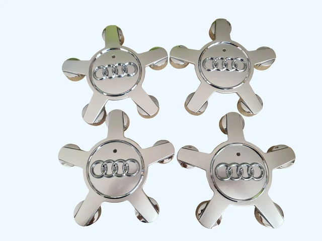4x Audi Star Shape Centre Caps Silver Hub Badge Spider 5 Spoke 135mm 4f0601165N