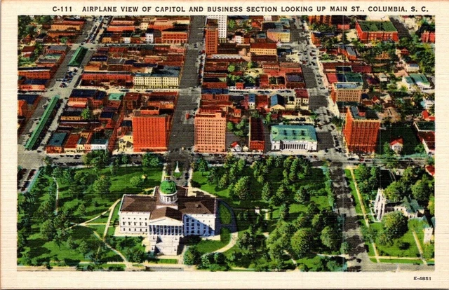 Columbia South Carolina Airplane View VTG Linen Postcard Unposted A15