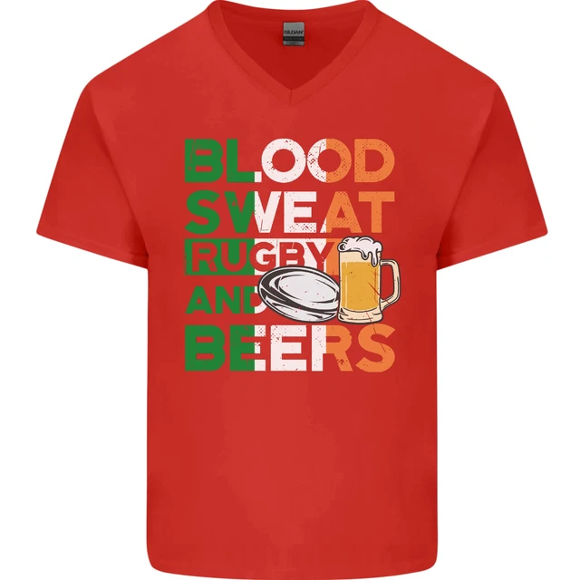 T-shirt da uomo Blood Sweat Rugby and Beers Ireland divertente collo a V cotone 3