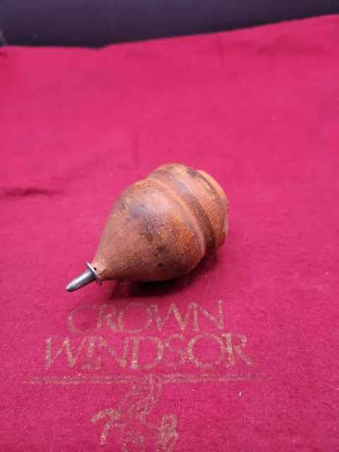 Vintage Old Wood Toy Spinning Top with Metal Tip.