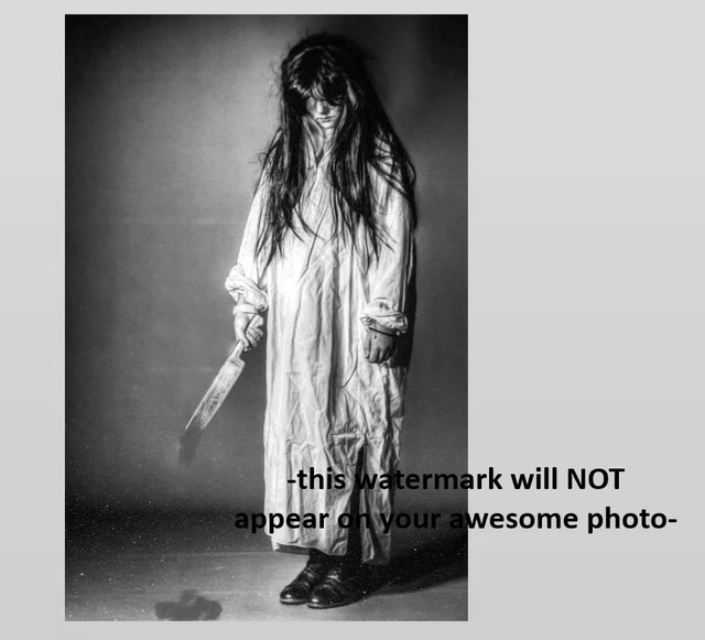 Vintage Creepy Girl Knife PHOTO Dripping Freak Scary Halloween Zombie Child Kid