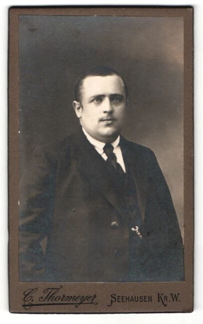 Fotografie C. Thormeyer, Seehausen, Portrait stattlicher Herr im Anzug mit Kraw