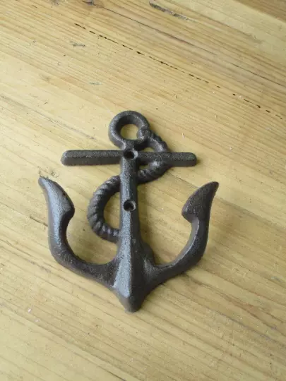 5 Cast Iron Anchor Coat Hooks Nautical Boat Coat Hat Beach Hook Rustic Brown 3