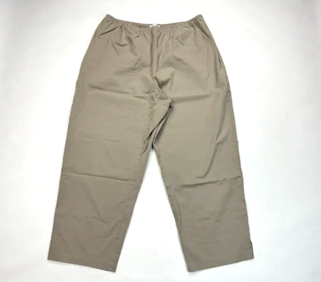 Eileen Fisher Twill Organic Cotton Pants Women 1X Elastic waist Zip Closure Gray