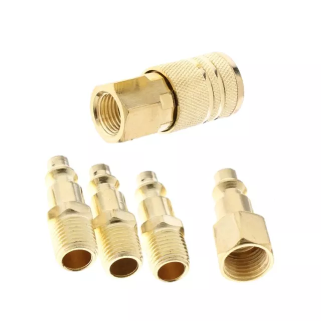 Easy to Use 5 Piece Brass Quick Coupler Set for Air Hose Line (1/4 NPT)