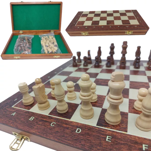 Schach, Edles Turnier - Schachspiel Staunton 3, Schachbrett 35 x 35 cm Holz