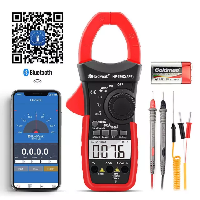 Digital Multimeter Clamp Meter AC/DC 1000A Current Resistance Backlit Bluetooth