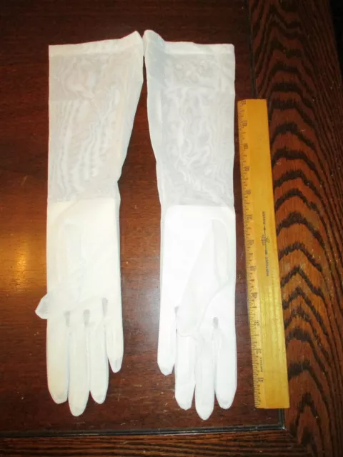 White Women Evening Wedding Prom 15" Long Stretch See Through Knit Gloves NEW