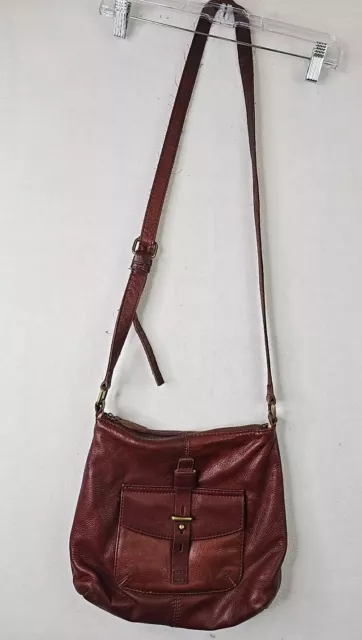 Lucky Brand 100% Leather Crossbody Bag Purse Brown Zip Close