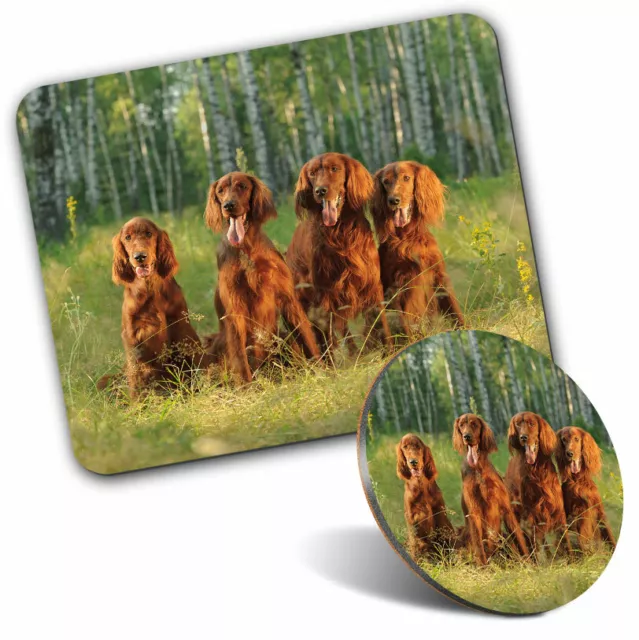 Mouse Mat & Coaster Set - Irish Red Setter Family Dog  #3389