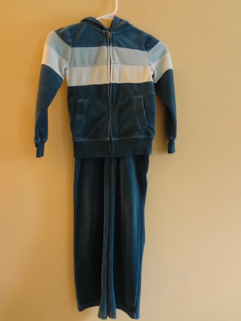 Girls Sz Small (8) Velour Velvet Track Jump Suit Jacket Set-So Brand-Teal-Green
