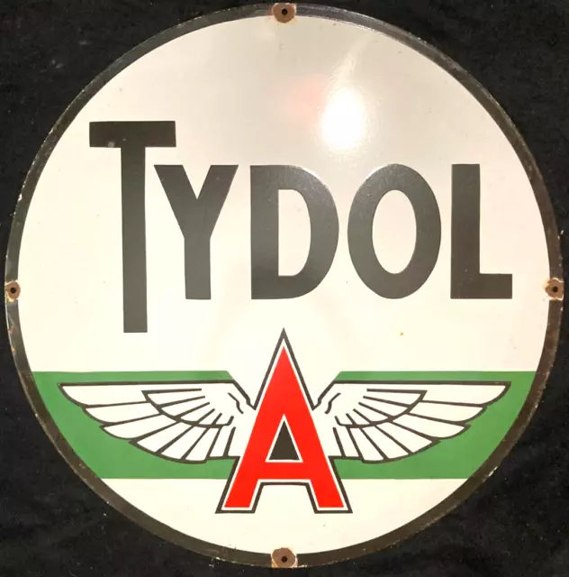 Vintage graphics TYDOL A PORCELAIN SIGN Rare Advertising 30" Diameter