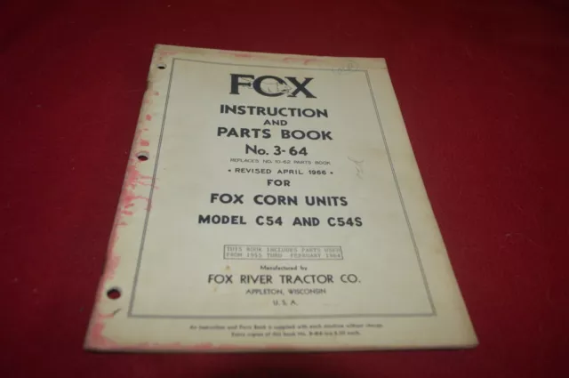 Fox C64 C54S Corn Head For Forage Harvester Parts Book Operator's Manual TBPA