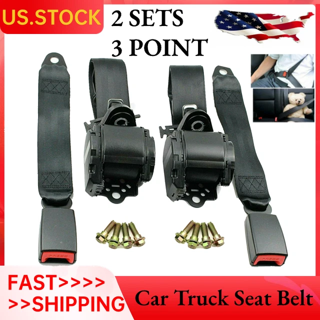 2set 3 Point Retractable Safety Seat Belt Straps Car Vehicle Adjustable Belt Kit