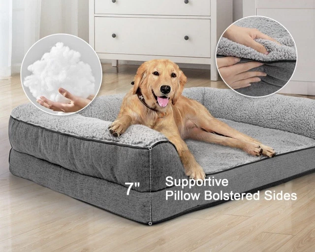 Orthopedic Bolster Couch Pet Bed for Large Dogs, Removable Washable Cover - Grey 3