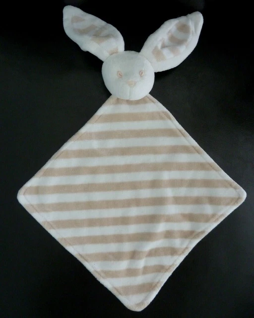 24. Doudou Plat Sergent Major Lapin Blanc Creme Beige Raye Etoile - Etat Neuf