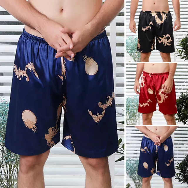 Mens Satin Silk Sleepwear Underwear Boxers Shorts Pyjamas Pants Nightwear L-3Xl