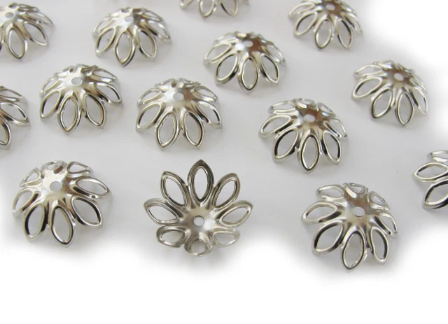 Perlkappen 13mm silberfarben dunkel 20 Stück, Perlenengel basteln Schmuck machen