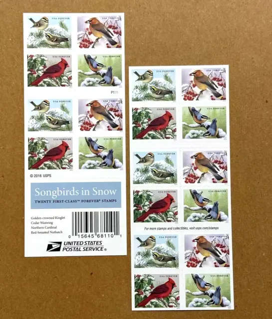 Sheet of 20 Songbirds in Snow Stamp 1 Booklet Postage Invitations Stamps