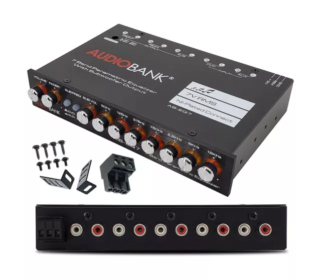 Audiobank EQ7 1/2 Din 7 Band Car Audio Equalizer EQ w/Front, Rear/Frequency A...