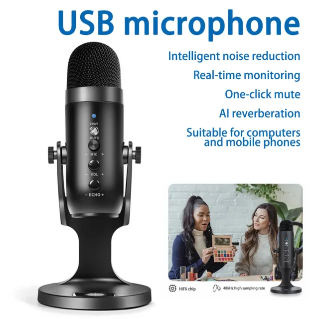 Upgrated USB Microphone Computer Smartphone Condenser Gaming Live Streaming Mic