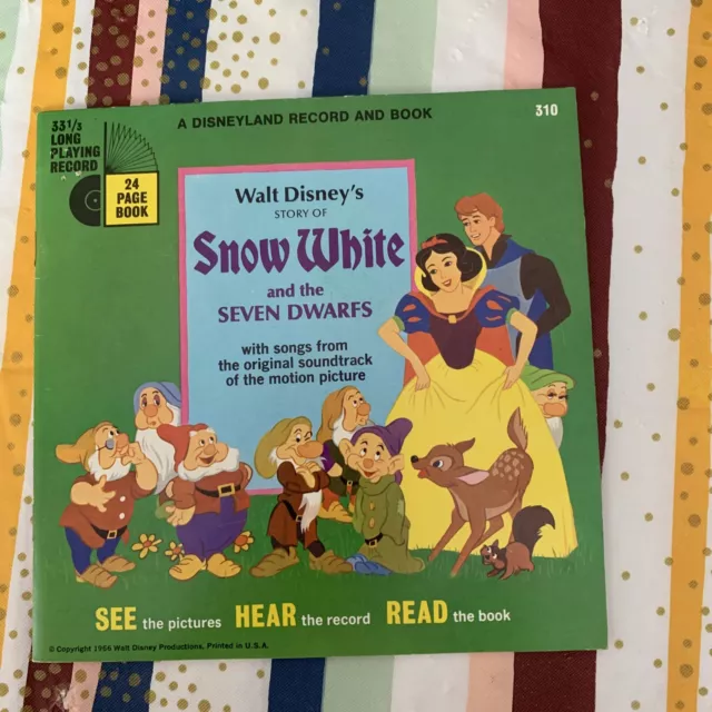 Vinyl Disneyland Record Book Walt Disney Story Of Snow White 7" 33 1/3 Rpm 310