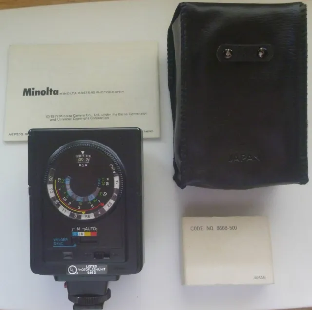 Minolta AUTO ELECTROFLASH 200X shoe mount flash +wide panel, case, manual TESTED 2