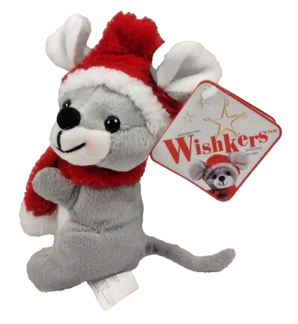 Sears Wishkers 8" Gray Mouse Plush Beanbag Stuffed Animal Christmas 2001 NOS NWT