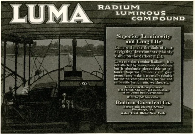 1918 Original Luma Radium Dial Ad. Radioactive Radium. Workers Got Cancer & Died
