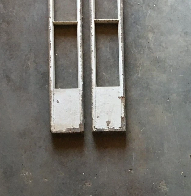 Pair Antique Narrow 5 Lite 8' Foot Entryway VTG Sidelights Shabby White 683-22B 9