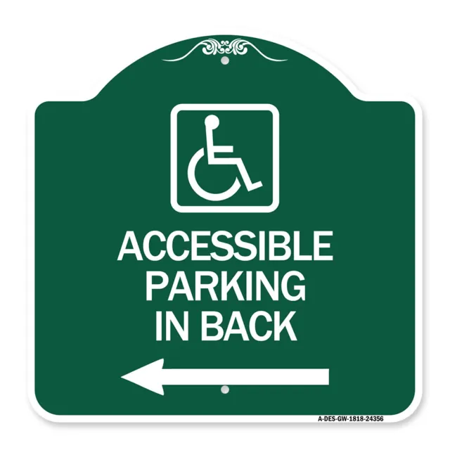 Designer Series - Accessible Parking on Left Arrow (With Graphic) Metal Sign