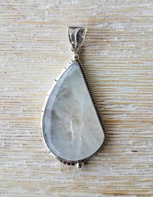 Rainbow Moonstone Teardrop Gemstone Necklace Pendant Boho Sterling Silver 925