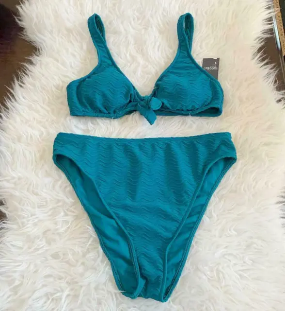 Mossimo Womens M Bikini Set Teal Blue Swimwear Tie Front Wide Strap /1