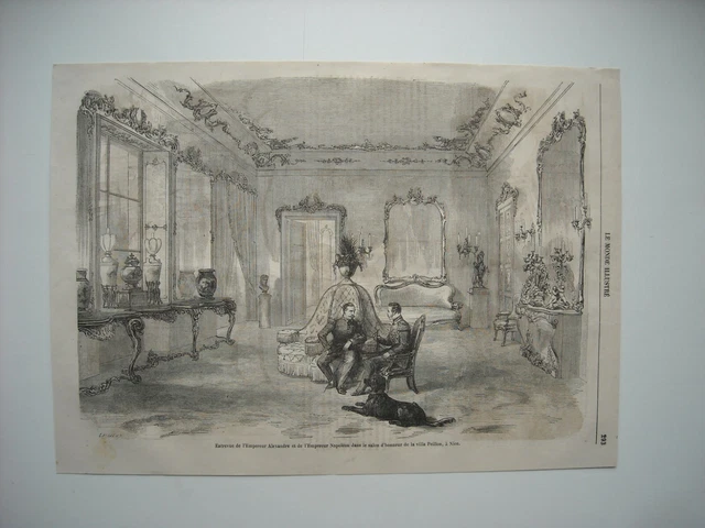 Gravure 1864. Entrevue Empereur Alexandre Et Napoleon 3., A Nice, Villa Peillon.
