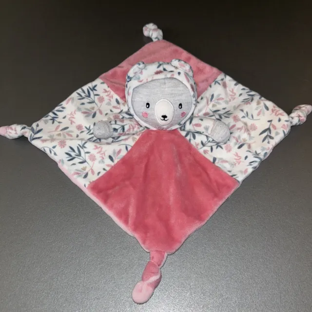 Doudou Plat Gemo Ours Rose Blanc Bleu Gris Fleur Capuche Carre