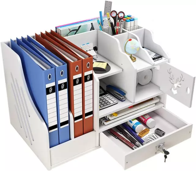 Large Capacity Desk File Organiser Office Stationery Desk Tidy Storage Rack