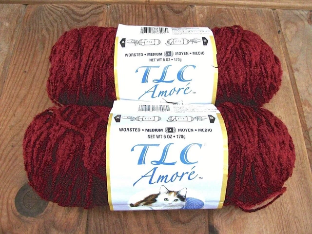 Red Heart TLC Amore Plush Yarn Dark Garnet Color 6 oz. Lot of 2 Skeins